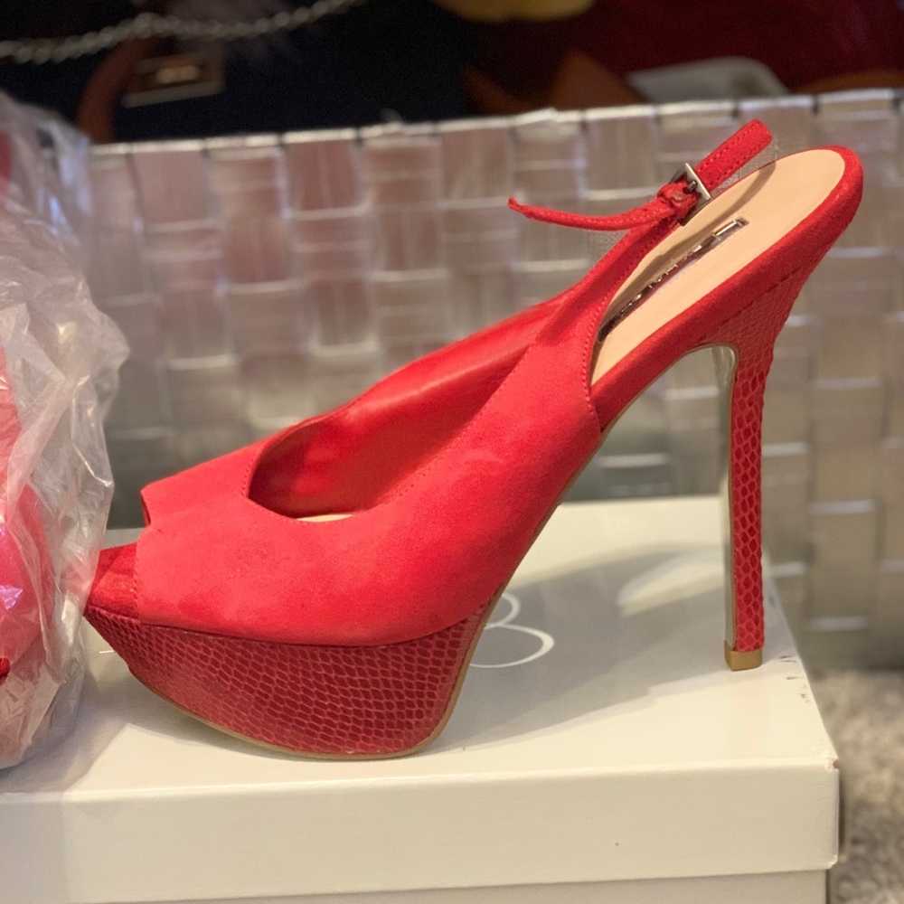H by Halston Red sling back platform stilettos